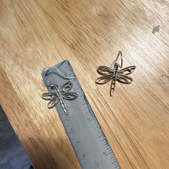 Sterling Silver Dragonfly Earrings, NEW, Handmade, Filigree, Lightweight - Picture 2 of 4